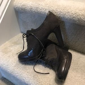 Tahari suede and patent leather booties.